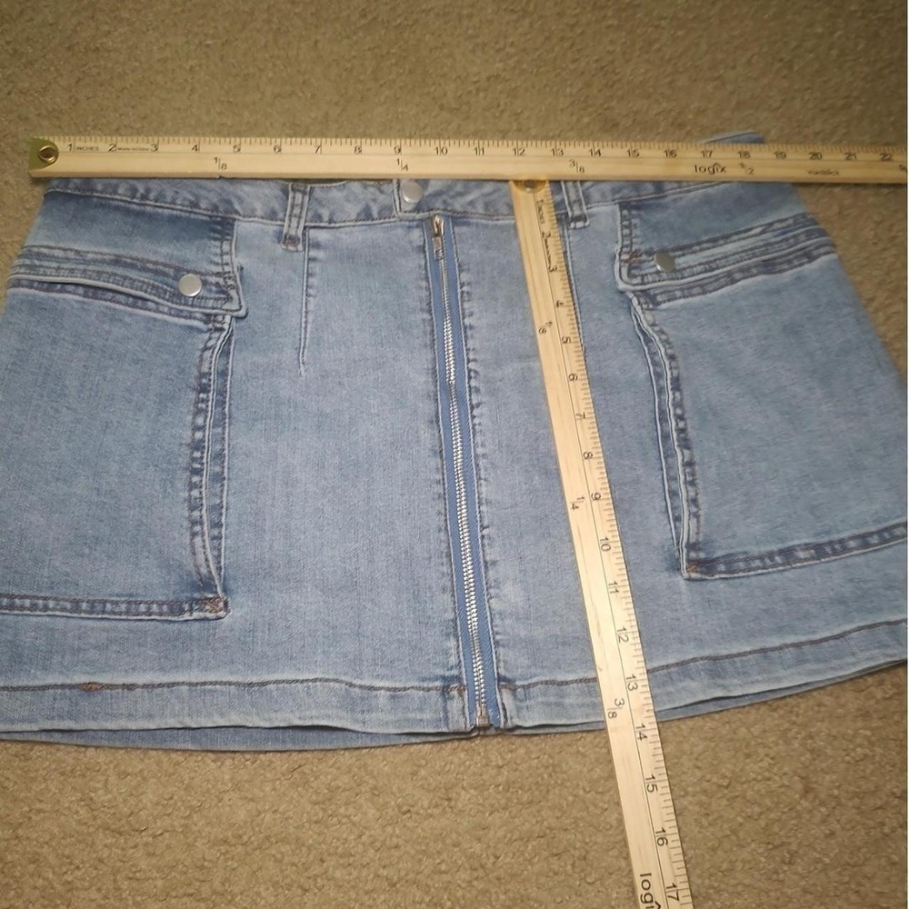 It's Denim Mini Skirt Womens 34W Light Blue Excellent‎ Zip Front Cargo Pocket